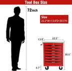 7 Drawers Tool Cart on Wheels with Stainless Steel Worktop, Heavy Duty Mobile Rolling Drawer Tool Chest with Locking Wheels & Lockable Drawers, Garage Tool Storage Cabinet (Red, 7 Drawers)