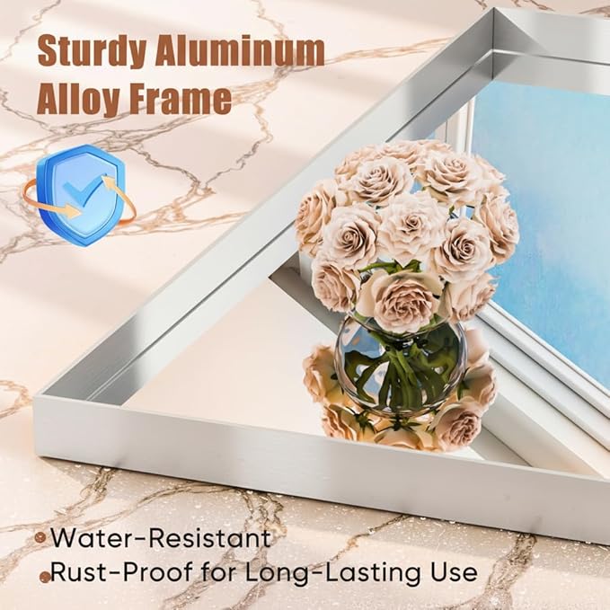 40"x32" Silver Framed Bathroom Mirror, Large Rectangular Vanity Mirror, Aluminum Metal Frame, Wall Farmhouse Modern Wall-Mounted Mirrors for Bathroom, Bedroom, Living Room, Over Sink