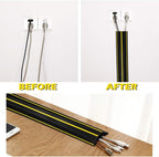 10Ft Cord Covers for Wires on Floor, 3-Channel Floor Cord Cover with Anti-Slip Base & Yellow Warning Strips, Extension Cord Covers for Floor, Ideal for Home, Office, Outdoor Use