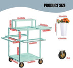 Metal Garden Cart Plant Stand with 18pcs Buckets and parasols, Slide Out Rolling Flower Display Rack, for Florist, Patio Garden, Weddings Party, Business Market (White)