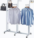 Floor Standing Metal Garment Rack - Heavy Retail Display Racks With Wheels, 6 Arms Clothing Rack, Square Tubing Portable Shirt Racks, Merchandise Display For Hanging Clothes (White)