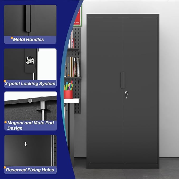 LUCYPAL 72" H Garage Storage Cabinet,Metal Storage Cabinet with Doors and 4 Adjustable Shelves,Steel Locking Cabinets for Home Office,Garage,School,Black