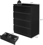 Dresser for Bedroom, Modern Wood Dresser Chest of Drawers, No Handle Storage Cabinet for Girls, Anti-Tipping Device, Living Room, Home Office, Hallway Organizer (Black, 4 Drawers)