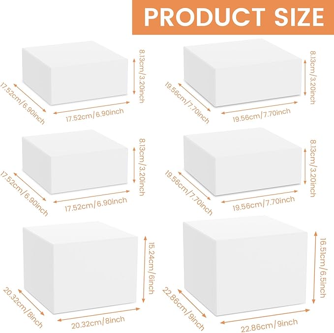 6PCS Buffet Risers, Food Risers for Buffet Table, Acrylic White Buffet Risers and Stands for Food Display, Party Catering Dessert Collectibles, Cube Boxes Display(Size 6.9", 7.7", 8", 9")