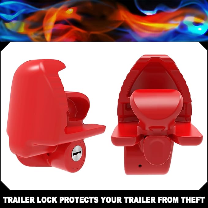 ROMON Red Trailer Hitch Locks with Keys, Universal Size Fit 1-7/8", 2", and 2-5/16" Coupler, Adjustable Heavy Duty Steel Trailer Tongue Lock for Boat, Trailers and RV, Anti-Theft Hitches, 1 Pack