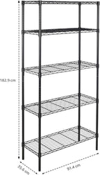 Amazon Basics 5-Shelf Adjustable Heavy Duty Steel Wire Rack Storage Shelving Organizer for Kitchen, Garage, 36" L x 14" W x 72" H, Black