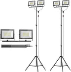 LIVOWALNY 22000 lm LED Work Light with Stand Pack of 2, 220W 2 Adjustable Head Tower Light with 13FT Cord, Portable IP65Waterproof Tripod Flood Light for Job Site Workshop Garage Construction Lighting