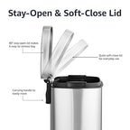 Amazon Basics Smudge Resistant Mini Rectangular Trash Can With Soft-Close Foot Pedal, Brushed Stainless Steel, for Bathroom & small space, 5L/1.32 Gal, 7.3x8.5x11.8 in, Satin Nickel Finish
