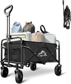 Collapsible Utility Cart Folding Wagon, 220 lbs Capacity Lightweight Rolling Cart with Quiet Wheels, Quick-Fold Design for Camping, Shopping, Ourdoor Use, Black