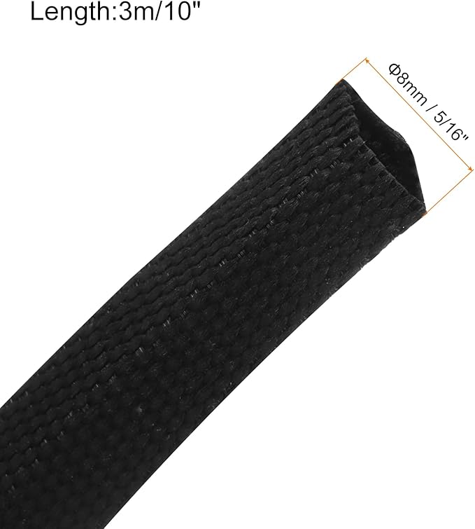 MECCANIXITY Braided Cable Sleeves Heat Shrinkable Fabric Sleeving, 5/16" 10ft Black 2:1 Ratio Heat Shrinkable Cord Protector for Harness Cable, Network Cable Protection, Cable Management