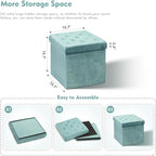 B FSOBEIIALEO Storage Ottoman Cube Velvet Tufted Folding Ottomans Footstool Rest Seat with Removable Lid (Teal, Medium)