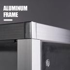 48”D * 20”W * 38”H - Freestanding Retail LED Full Vision Glass Display Case, Black Aluminum Frame, Two Adjustable Height Tempered Glass Shelves