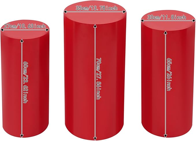 Eapmic Pedestal Stands for Party, Cake Pedestal Stand, Dessert Table Display Plinth Pillars, Sculpture Display Column Decoration Cube for Wedding Birthday (Red, Cylinder-3Pcs(27.56"+26"+23.62"))
