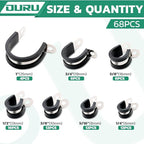 68PCS Cable Clamps Assortment Kit,7 Sizes Stainless Steel Rubber Coated Cushioned Insulated Cable Clamps-Metal Wire Clamps,Pipe Clamps for Tube,Lines