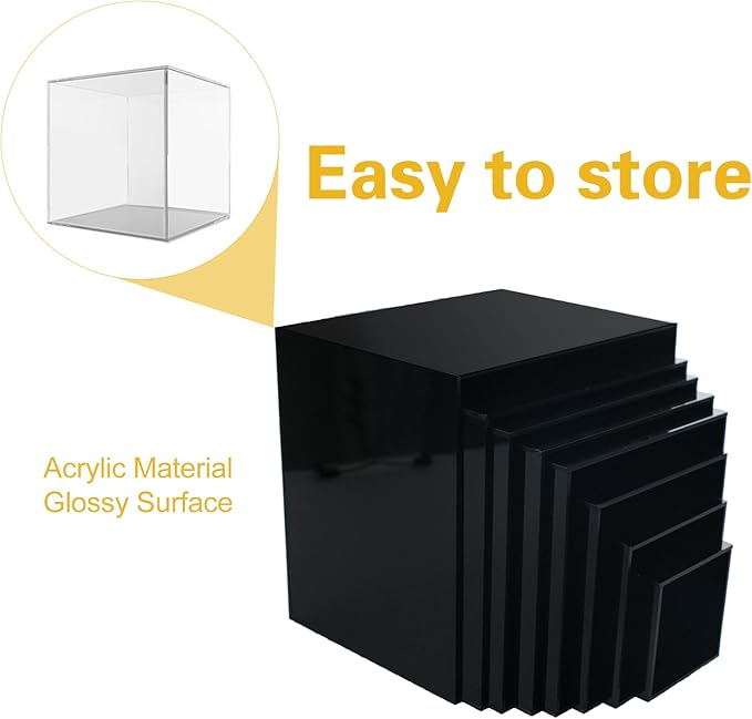 8 Pack Acrylic Risers for Display - Nesting Cubes Hollow Bottoms Stand - Black