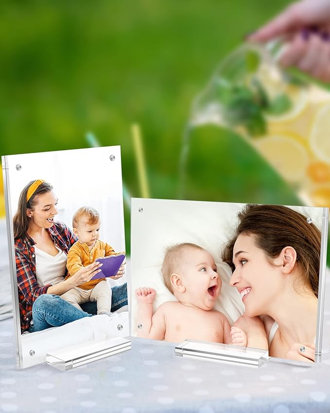 5 Pack Acrylic Picture Frame 5×7 Clear Double Sided Magnetic Photo Frame - Frameless Baby Friend Family Picture Desktop Display with Support Stand and Gift Boxes