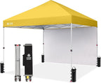 CROWN SHADES 8x8 Pop Up Canopy with 1 Side Wall - Beach Tent with One Push Setup - Outdoor Sun Shade for Events, Parties, Camping - Gazebo with STO-N-Go Cover Bag (Yellow)