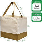 3 Pack Canvas Reusable Grocery Bags Heavy Duty, 8.3 gal Foldable Large Tote Bag with Handles, Holds 60 lbs Canvas Shopping Bags & Washable Eco-friendly Bags with 5 Pockets, camel+Off white