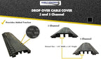 Kable Kontrol Drop Over Floor Cord Cover – 40” Inch Long 3 Channel Cable or Wire Protector – 60 Pcs Bulk Pack - Rubber Ramp for Indoor and Outdoor Use – Black