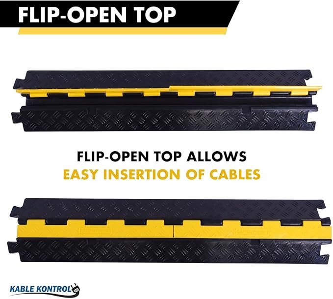 Kable Kontrol Atlas Heavy Duty Cable Protector Ramp - 1 Channel Bulk Wholesale Pallet - 10 Pcs - 39" Long Black & Yellow - 24,000 Lbs Capacity - Rubber Speed Bump Wire Protector Cord Cover - CP9896