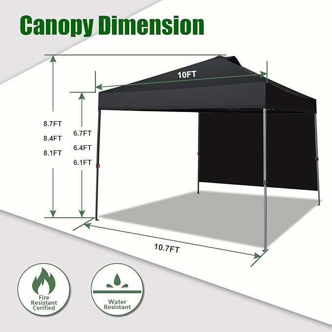 Eurmax USA NOMATTER ONE-Person Open&Close 10x10ft Pop Up Canopy Tent,Portable Shelter Canopy for Outdoor Events with 1 Removable Sidewall,Instant Canopies,Temporary Sunshade,Bonus 4 Sand Bags(Khaki)