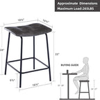 DUHOME 24” Square Tufted Counter Bar Stools Set of 2, Breathable Faux Leather Upholstered Barstool with Footrest, Backless Stool for Kitchen Counter Island Bar, Grey