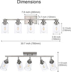 5 Light Track Lighting Kit Brushed Nickel Kitchen Track Lighting Fixtures Ceiling Mount Bathroom Vanity Wall Scones Light Fixture with Clear Glass, Rotatable Spotlight for Kitchen Shop Hallway