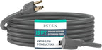 15 Ft Heavy Duty Indoor Outdoor Extension Cord - 16/3 SJTW Waterproof Power Cable with 3 Prong Grounded Plug, Grey - Durable, Weather Resistant, for Home, Garden, and Worksite Use