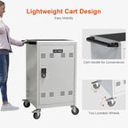 32 Devices Laptop Charging Cart with Password Lock,Tablet Storage Carts for Pad Up to 16.3" Screen,Classroom Computer Mobile Charging Station for Pads,Chromebooks,Laptops(White - Password Lock)