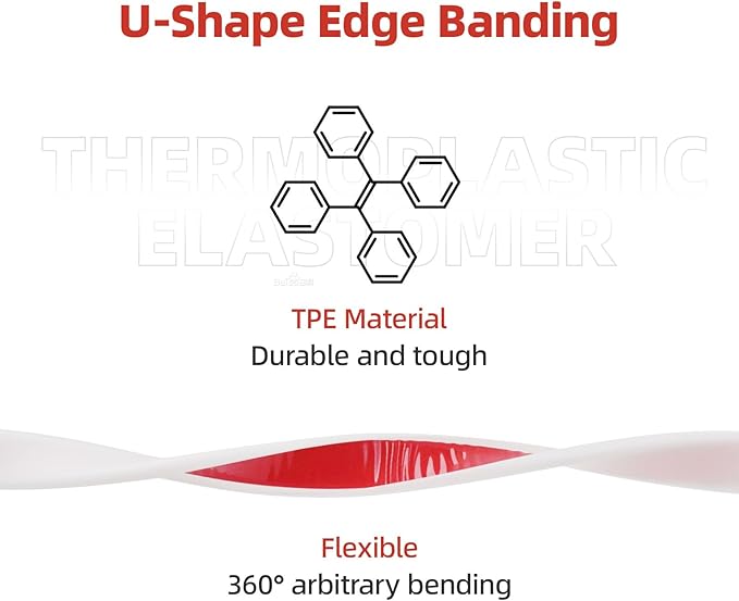 U-Shape Edge Banding, 0.6 inch x 20ft Edge TPE Self Adhesive Veneer Edging Trim Flexible Edge Protector, Strip for Countertop Cabinets Table Restoration Shelves, White