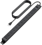 HHSOET 360° Rotating 12 Outlet Mountable Power Strip, Aluminum Alloy Long Power Strip Extension Cord, Heavy Duty Wall Mount Surge Protector with Switch, Works Great and Very Versatile,10ft Power Cord