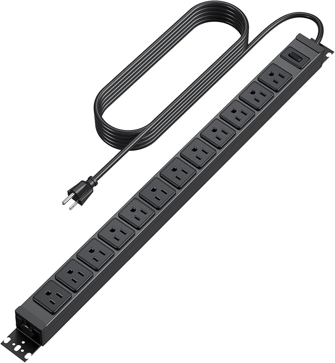 HHSOET 360° Rotating 12 Outlet Mountable Power Strip, Aluminum Alloy Long Power Strip Extension Cord, Heavy Duty Wall Mount Surge Protector with Switch, Works Great and Very Versatile, 6ft Power Cord.
