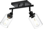 2-Light Track Lighting Kit Black Track Lighting Fixtures Bathroom Wall Sconces Ceiling Mount Kitchen Tracking Lights, Rotatable Spotlight with Clear Glass Shade for Kitchen Shop Hallway