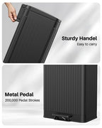 Lovewind 60 Liter/ 16 Gallon Stainless Steel Trash Can with Soft-Close Lid, Large Footstep Garbage Can with Roman Texture, Removable Inner Buckets, Recycling Bin for Kitchen Office, Black