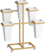 Flower bar Stand with Buckets, Moving Flower display stand with Wheels, Metal Flower cart for Bridal Shower, Wedding, Party, Garden, Gold