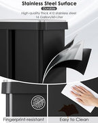Arlopu 16 Gallon Dual Trash Can, 60L(2x30L) Stainless Steel Kitchen Garbage Can, Step-on Classified Recycle Garbage Bin with Removable Inner Buckets, for Kitchen, Living Room, Office (Black)