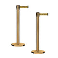 Montour Line MI650 Set of 2 Retractable Belt Barrier Stanchion, Cast Iron Base, Satin Brass Post (16 ft Yellow with"Caution - DO NOT Enter" Black Letters Belt)