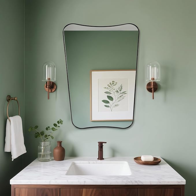 ANDY STAR Brushed Bronze Asymmetrical Mirror, 22"x30" Bathroom Mirror for Over Sink, Premium Stainless Steel Thin Frame, Antique Bronze Mirror for Wall, Butterfly-Inspired Designer Decor