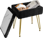 IBUYKE Stool Chair with Storage Space, Footrest Footstool Ottoman, Small Side Table, with 4 Metal Legs, with Anti-Slip Feet, for Makeup Room, Bedroom, Black, Faux Fur LG-50B