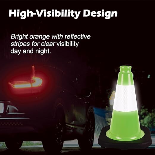 8 Pack 12 Inch Green PVC Traffic Cones Black Base Stable Durable, Sport Training Soccer Practice Kids Activities Markers Indoor Outdoor Use (8, Green, 12 Inch)