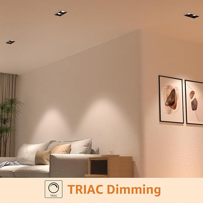 LED Square Recessed Lighting, 24W Aluminum Trimless Downlight, Adjustable Ceiling Light with junction Box, 5 CCT 2700K-6000K, TRIAC Dimming Rotation Spotlight for Living Room Bedroom Hallway Kitchen