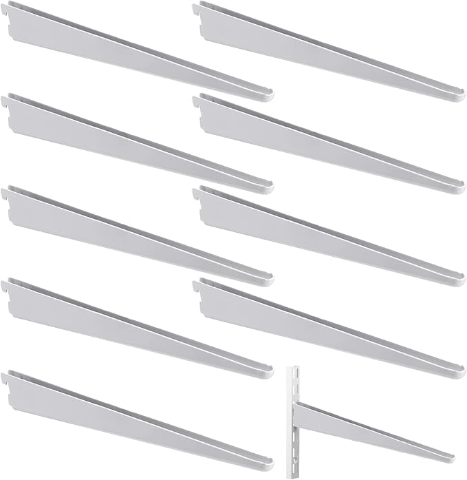 10 Pack Adjustable Shelf Brackets for Double Track System Closet Organization Heavy Duty Wire Shelf Brackets(White,14.5 Inch)