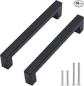 Cabinet Pulls Matte Black Cabinet Handles Square Drawer Pulls, 10 Pack 5 Inch Stainless Steel Kitchen Door Cupboard Cabinet Handles, Drawer Hardware Handles, 128mm Hole Centers