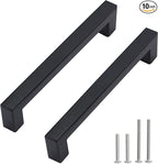 Cabinet Pulls Matte Black Cabinet Handles Square Drawer Pulls, 10 Pack 5 Inch Stainless Steel Kitchen Door Cupboard Cabinet Handles, Drawer Hardware Handles, 128mm Hole Centers