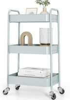 TOOLF 3-Tier Metal Rolling Cart with Wheels, Storage Utility Organizer Cart for Kitchen, Bathroom, Office, Baby Essentials & Makeup - Lockable Casters, Easy Assembly, Large Capacity, Green