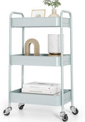 TOOLF 3-Tier Metal Rolling Cart with Wheels, Storage Utility Organizer Cart for Kitchen, Bathroom, Office, Baby Essentials & Makeup - Lockable Casters, Easy Assembly, Large Capacity, Green