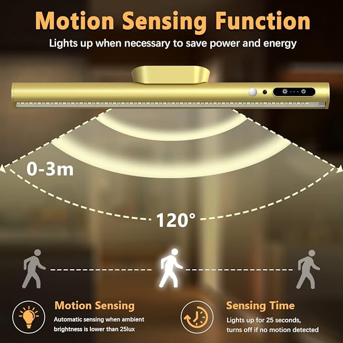Battery Powered Operated Wall Strip Lights, Motion Sensor LED Light Bar Indoor, Rechargeable Magnetic Under Cabinet Lighting Wireless with Remote Control for Picture Closet Room – Gold
