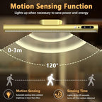 Battery Powered Operated Wall Strip Lights, Motion Sensor LED Light Bar Indoor, Rechargeable Magnetic Under Cabinet Lighting Wireless with Remote Control for Picture Closet Room – Gold