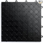 Big Floors RaceDeck CircleTrac, Interlocking Non-Slip Garage Flooring Tile, Durable, Modular, Heavy-Duty Copolymer, Easy Install (Black, 12 Pack of 12 x 12" Tiles)