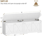 59" Storage Chest, Large Storage Trunk with 2 Hinges, Farmhouse Wooden Box Bench, Lift-Top Organizer Chest, Entryway Trunk for Bedroom, Living Room, White SB15003X